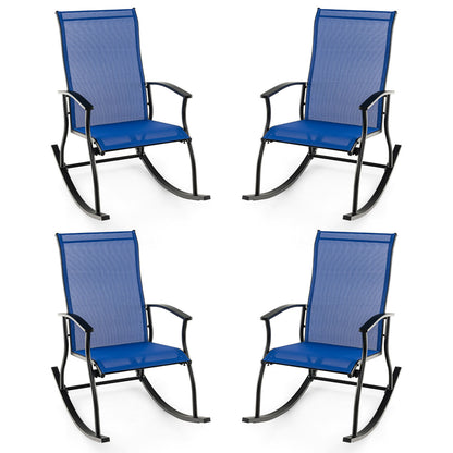 4 Pieces Outdoor Rocking Chairs with Breathable Backrest-Navy