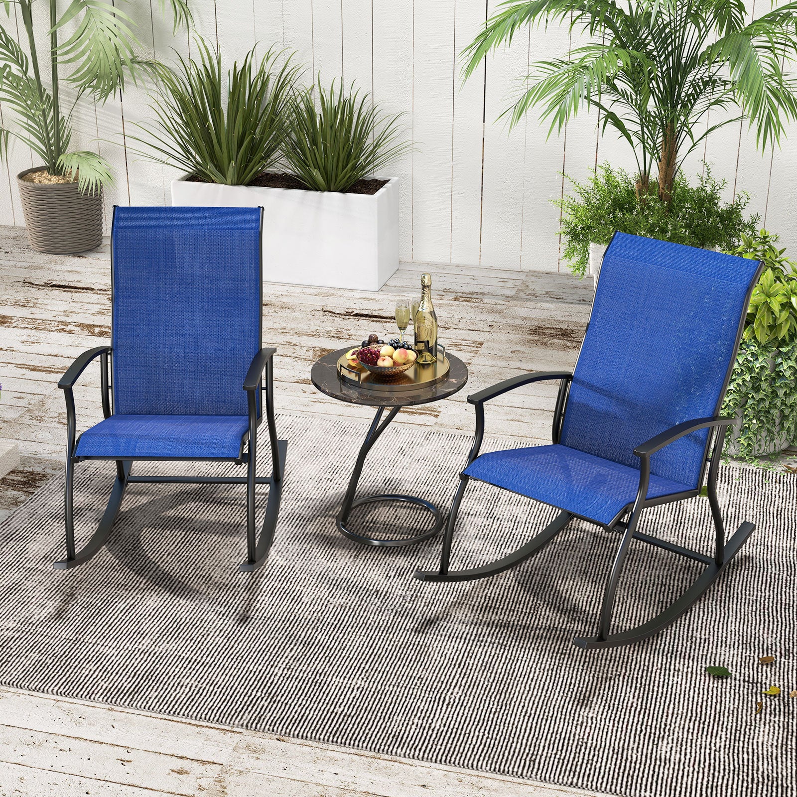4 Pieces Outdoor Rocking Chairs with Breathable Backrest-Navy