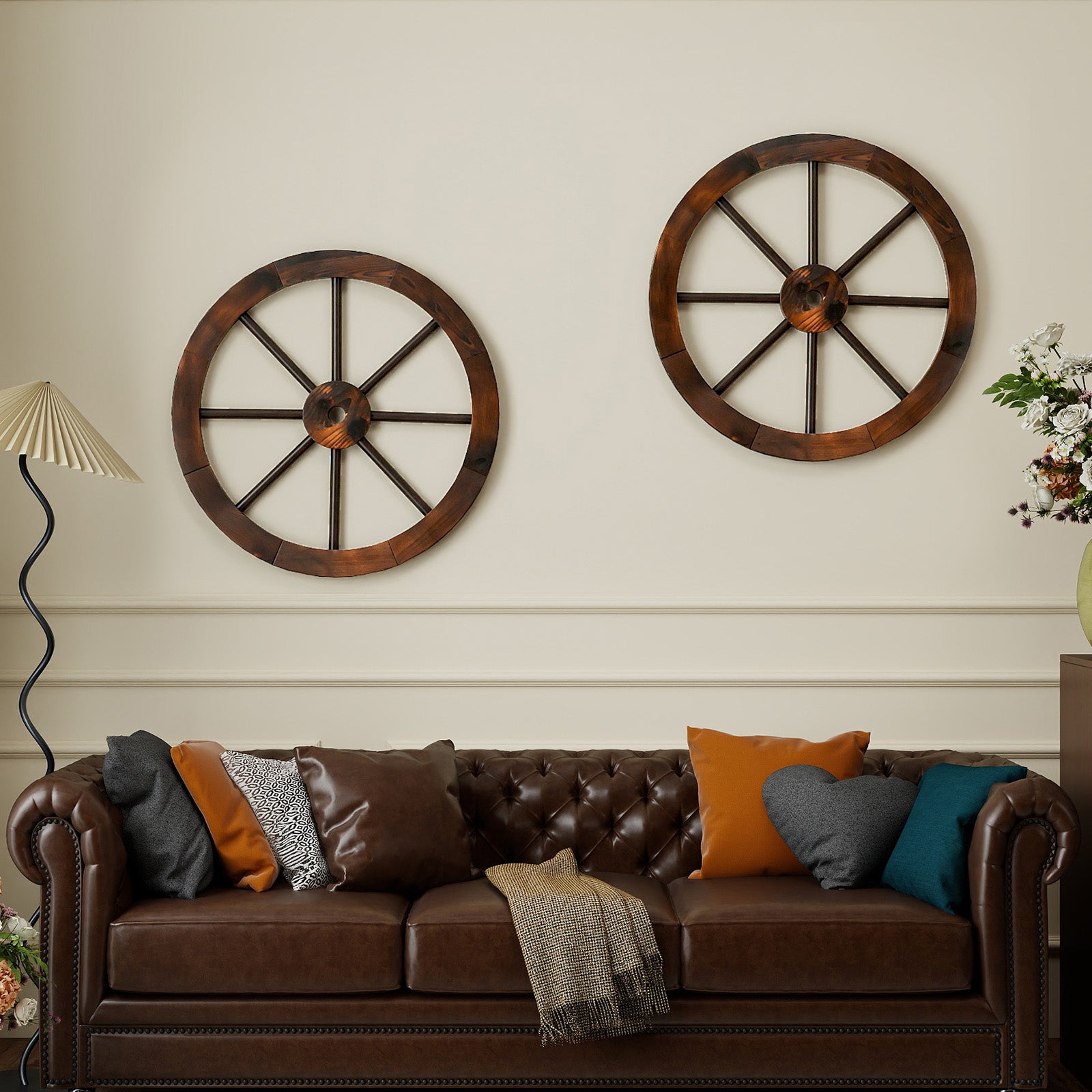 4 Pieces Rustic Wood Wagon Wheels for Party Bar Garage Home Garden