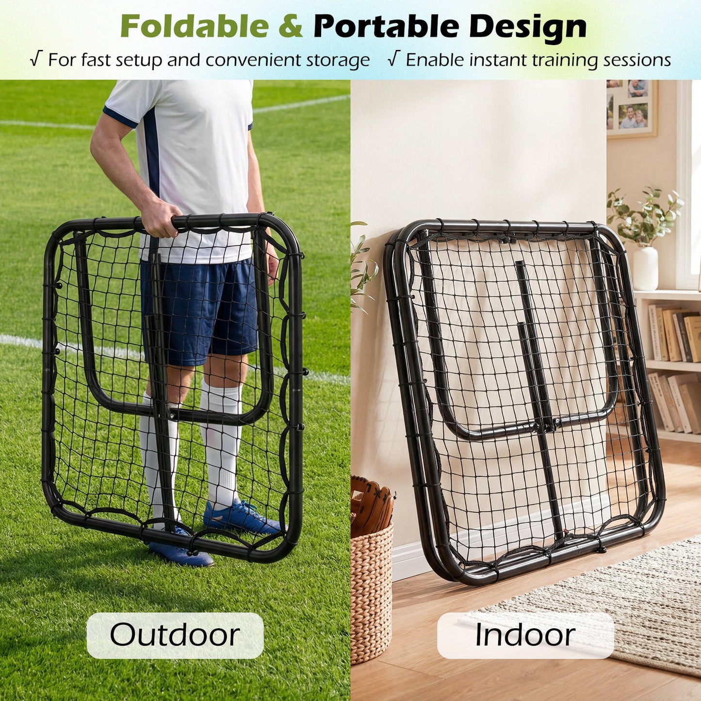 4-Position Adjustable Bounce Back Volleyball Trainer with Metal Frame for Kids Youth Adults