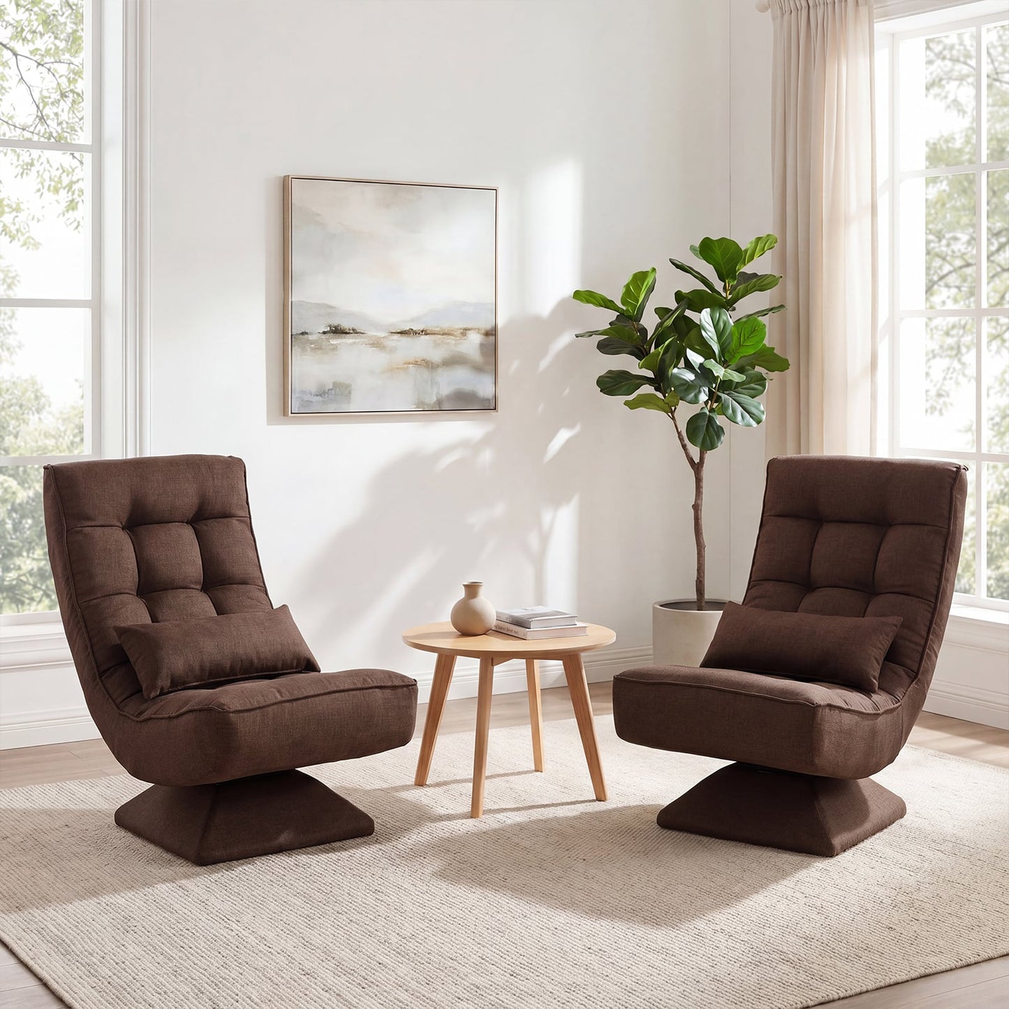 4-Position Adjustable Floor Chair with Swivel Base-Brown
