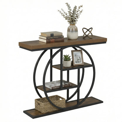 4-Tier Console Table 105CM Entryway Table with Storage Shelves-Rustic Brown