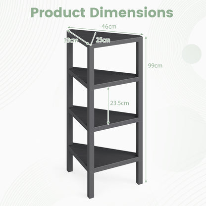 4-Tier Corner Shelf Stand with Open Slatted Shelves-Black