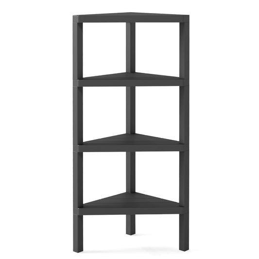 4-Tier Corner Shelf Stand with Open Slatted Shelves-Black