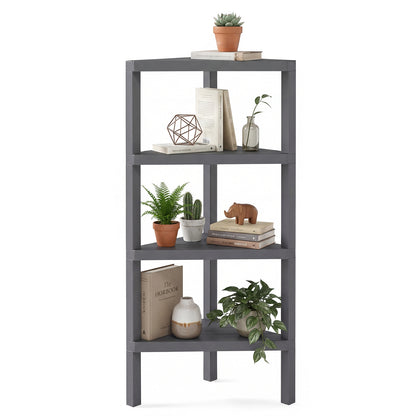 4-Tier Corner Shelf Stand with Open Slatted Shelves-Grey
