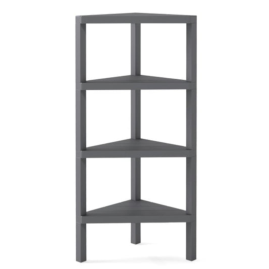 4-Tier Corner Shelf Stand with Open Slatted Shelves-Grey