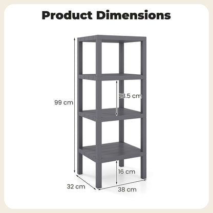 4-Tier Plastic Storage Shelf Freestanding Utility Rack-Grey