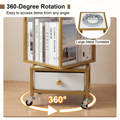4-Tier Rotating Bookshelf on Wheels for Living Room Office-White