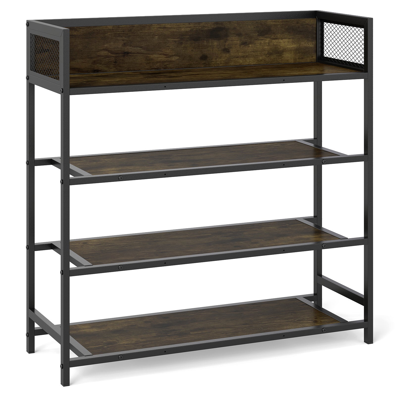 4-Tier Shoe Rack Industrial Shoe Organizer with Heavy Duty Metal Frame-Brown