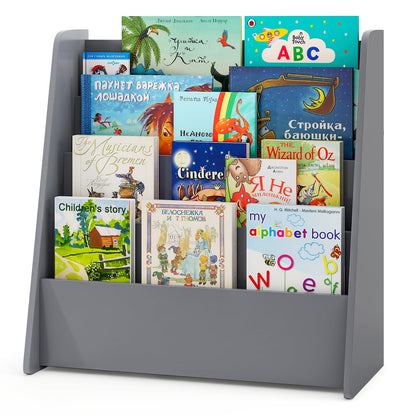 4-Tier Kids Bookshelf with Deep Compartments for Kids Bedroom-Grey