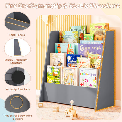 4-Tier Kids Bookshelf with Deep Compartments for Kids Bedroom-Grey