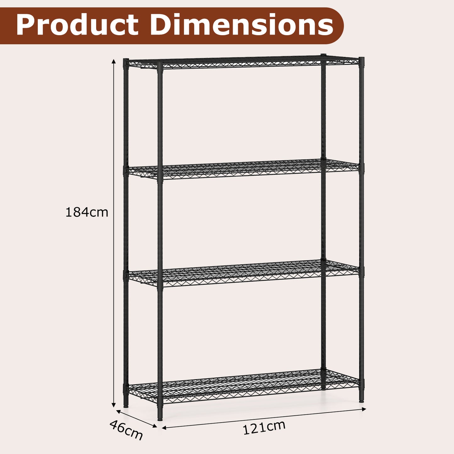 4/5/6-Tier Wire Shelving Unit Adjustable Metal Storage Shelves with V-shaped Shelving Rack-4-Tier