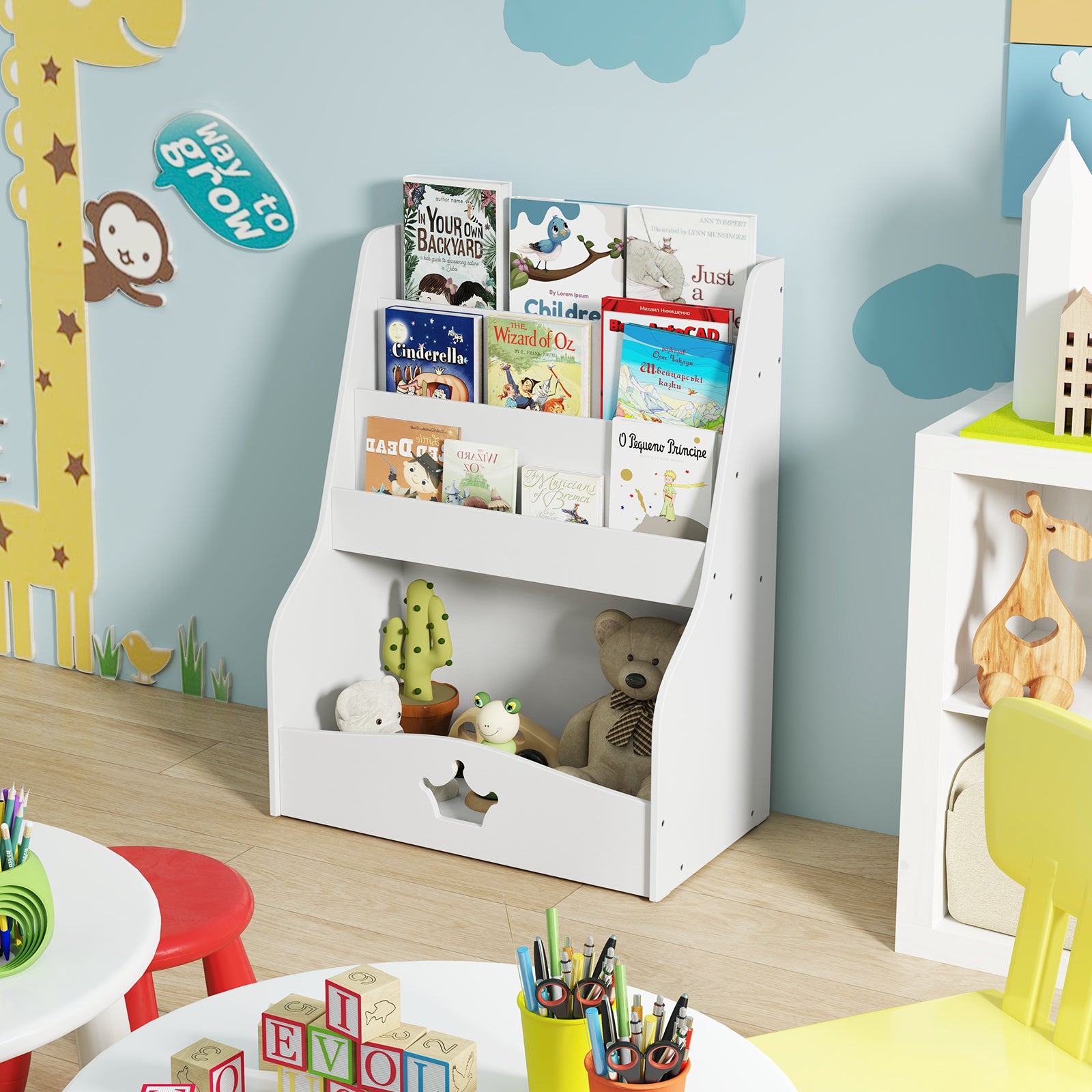 4-Tier Wooden Kids Bookshelf Bookcase Toy Storage Organizer-White