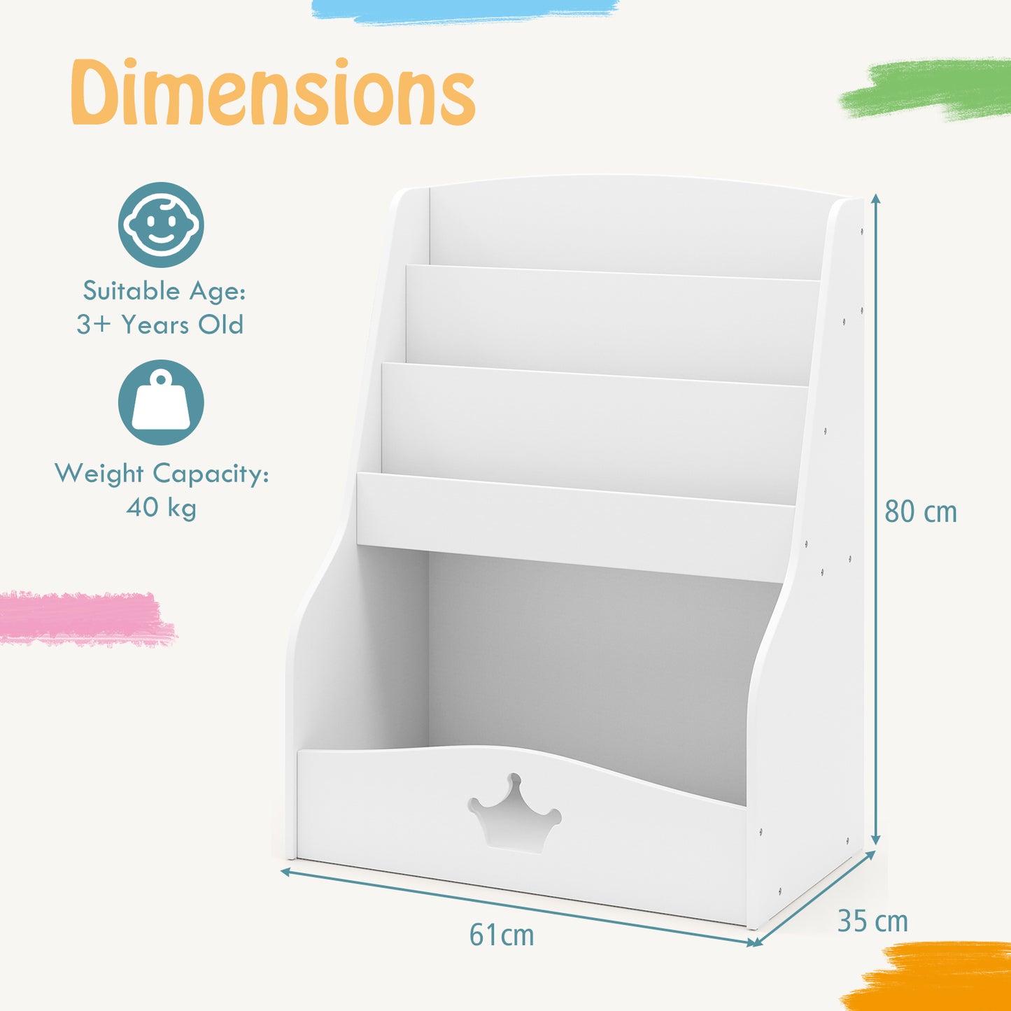 4-Tier Wooden Kids Bookshelf Bookcase Toy Storage Organizer-White
