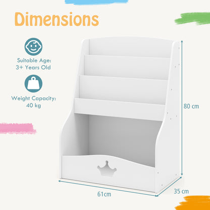 4-Tier Wooden Kids Bookshelf Bookcase Toy Storage Organizer-White