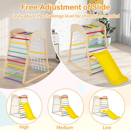 4-in-1 Jungle Gym Wooden Indoor Toddler Playground with Slide-Colourful
