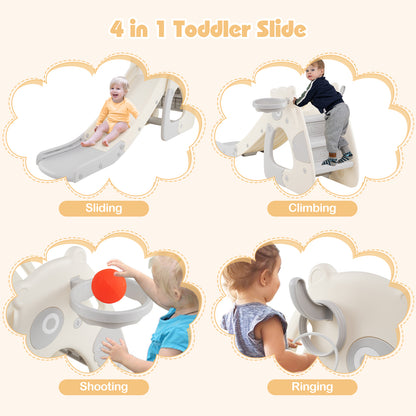 Foldable Toddler Slide with Basketball Hoop and Ball-Grey