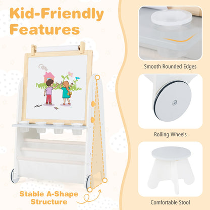 4-in-1 Toddler Activity Table Set with Magnetic Whiteboard and Bookshelves-Grey
