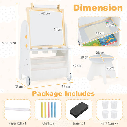 4-in-1 Toddler Activity Table Set with Magnetic Whiteboard and Bookshelves-Grey