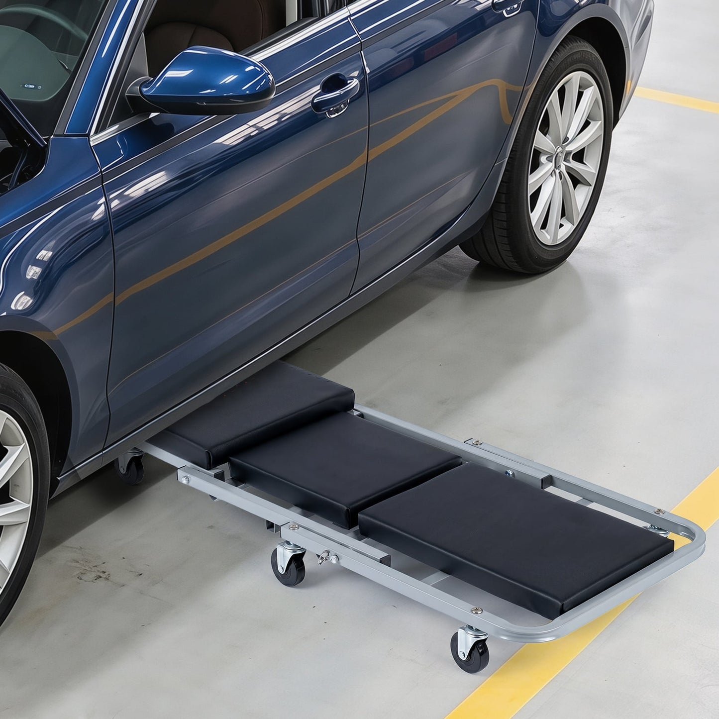 40" 2-in-1 Mechanic Creeper & Z-Seat with 6 Swivel Casters-Black and Gray