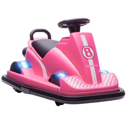 AIYAPLAY Kids Bumper Car, 360Â° Rotation Spin Electric Waltzer Car with LED Lights, Music for Ages 3-8 Years Old, Pink