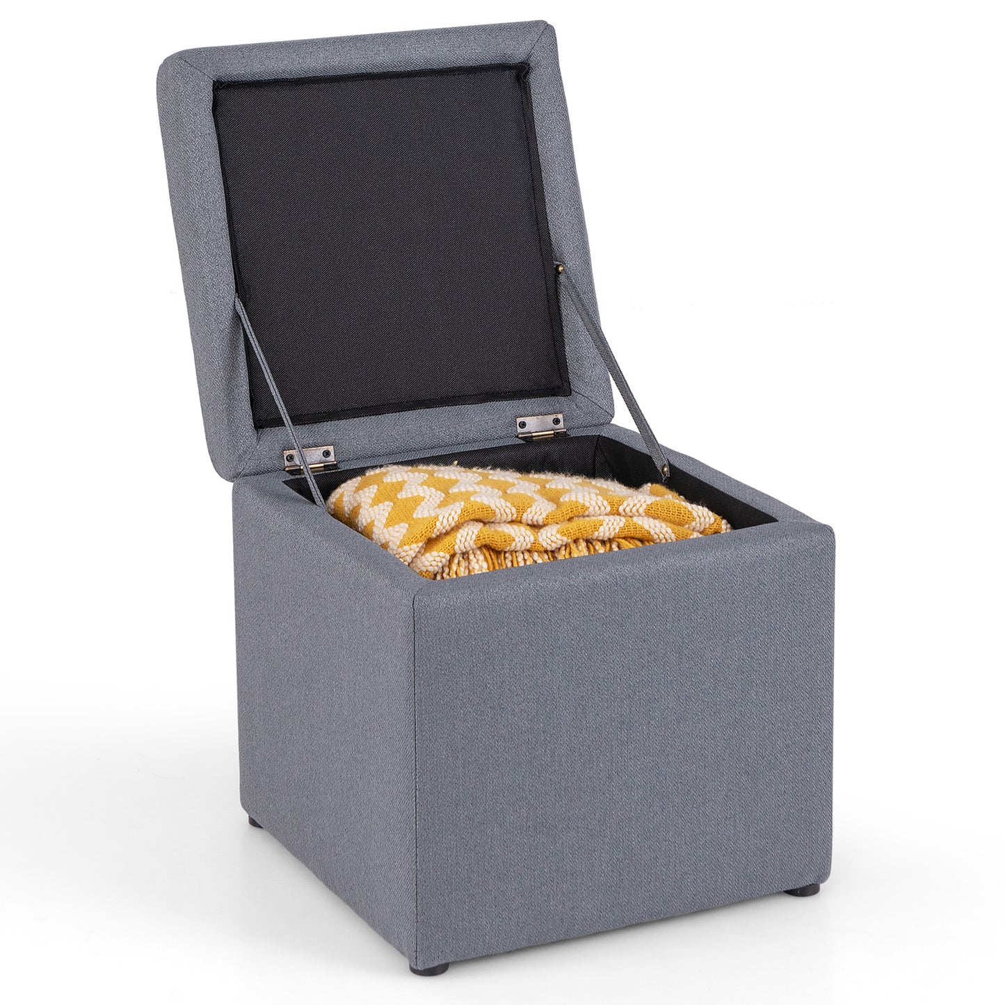 40 cm Square Storage Ottoman Linen Fabric Footstool with Lid-Grey