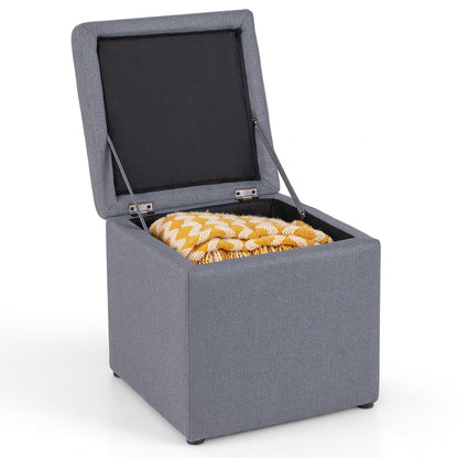 40 cm Square Storage Ottoman Linen Fabric Footstool with Lid-Grey