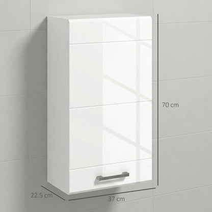 kleankin Bathroom Wall Cabinet, High Gloss Bathroom Storage Cabinet with Soft-Close Door, 3 Shelves, Adjustable Shelf, White