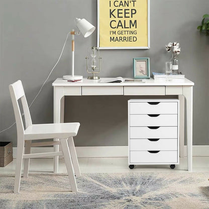 5 Drawer Chest with Wheels for Home and Office-White