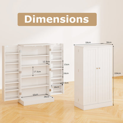 104cm Tall Kitchen Pantry Storage Cabinet with Doors and Adjustable Shelves-White