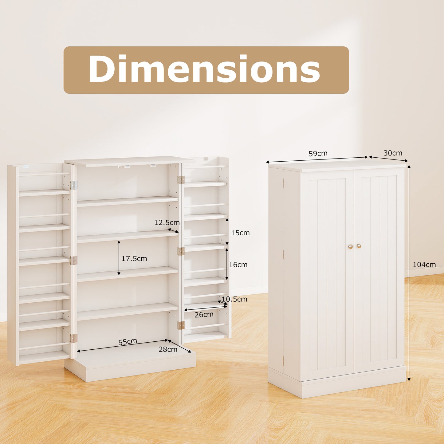 104cm Tall Kitchen Pantry Storage Cabinet with Doors and Adjustable Shelves-White