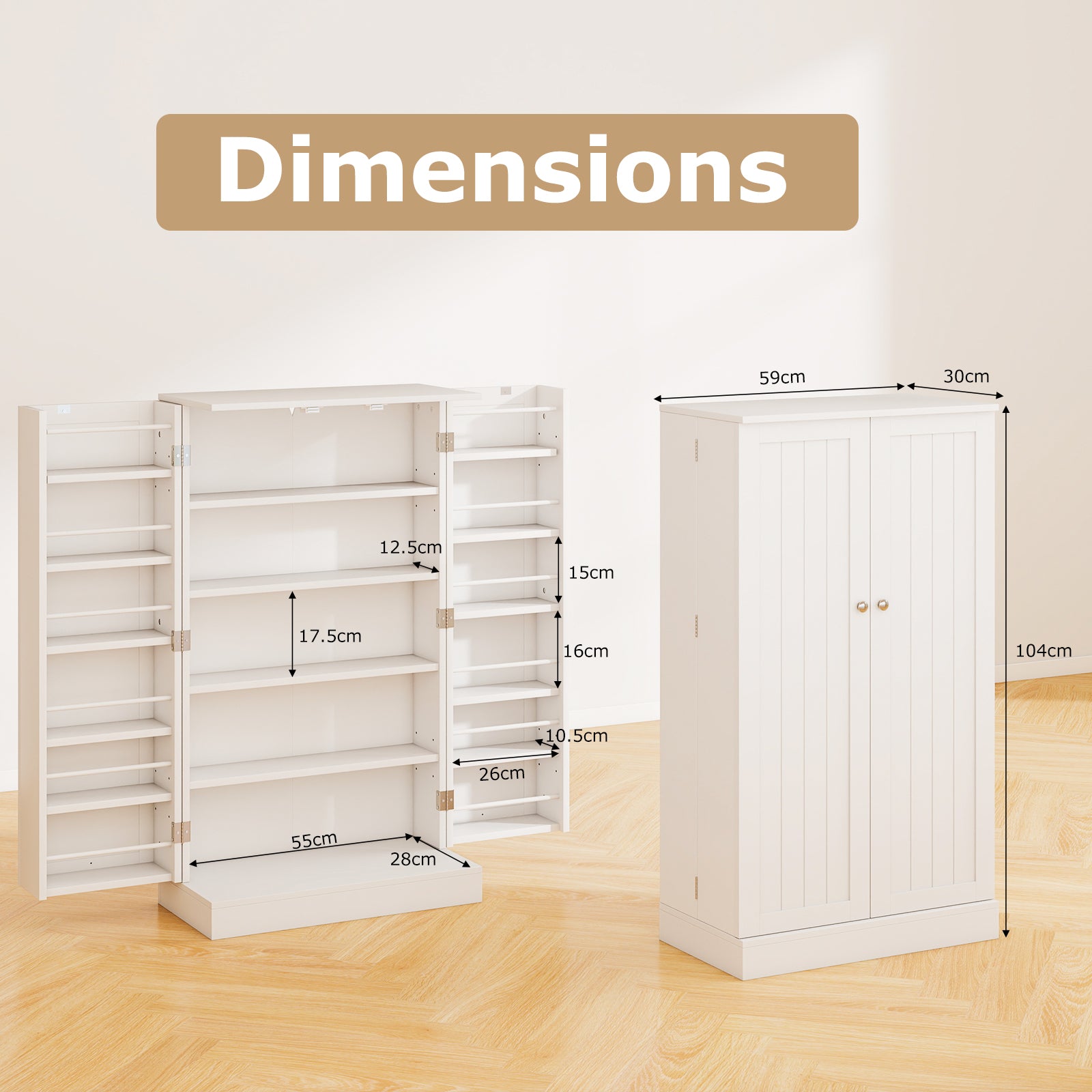 104cm Tall Kitchen Pantry Storage Cabinet with Doors and Adjustable Shelves-White