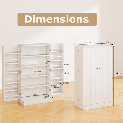 104cm Tall Kitchen Pantry Storage Cabinet with Doors and Adjustable Shelves-White