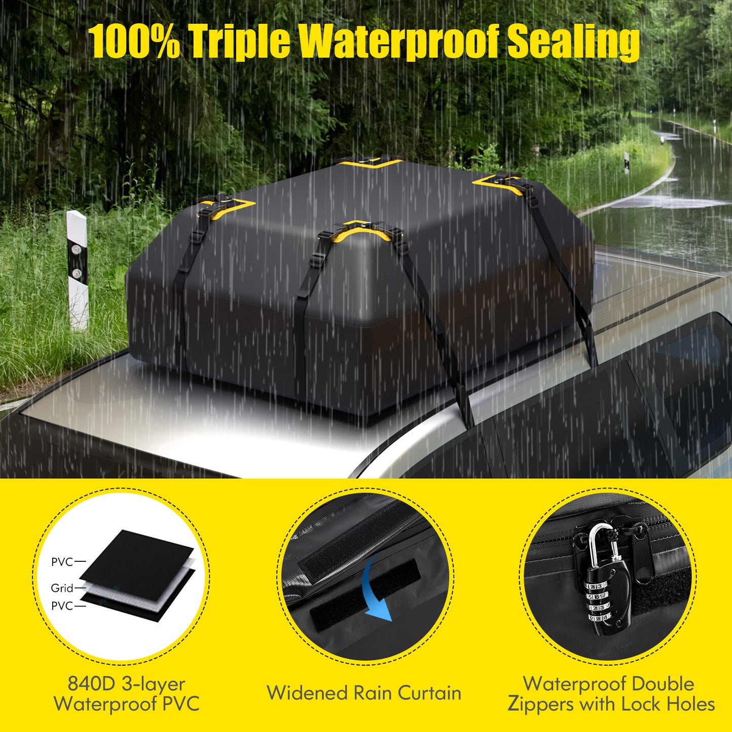 424L Car Roof Bag with Drawstring Storage Bag for Various Cars-Black