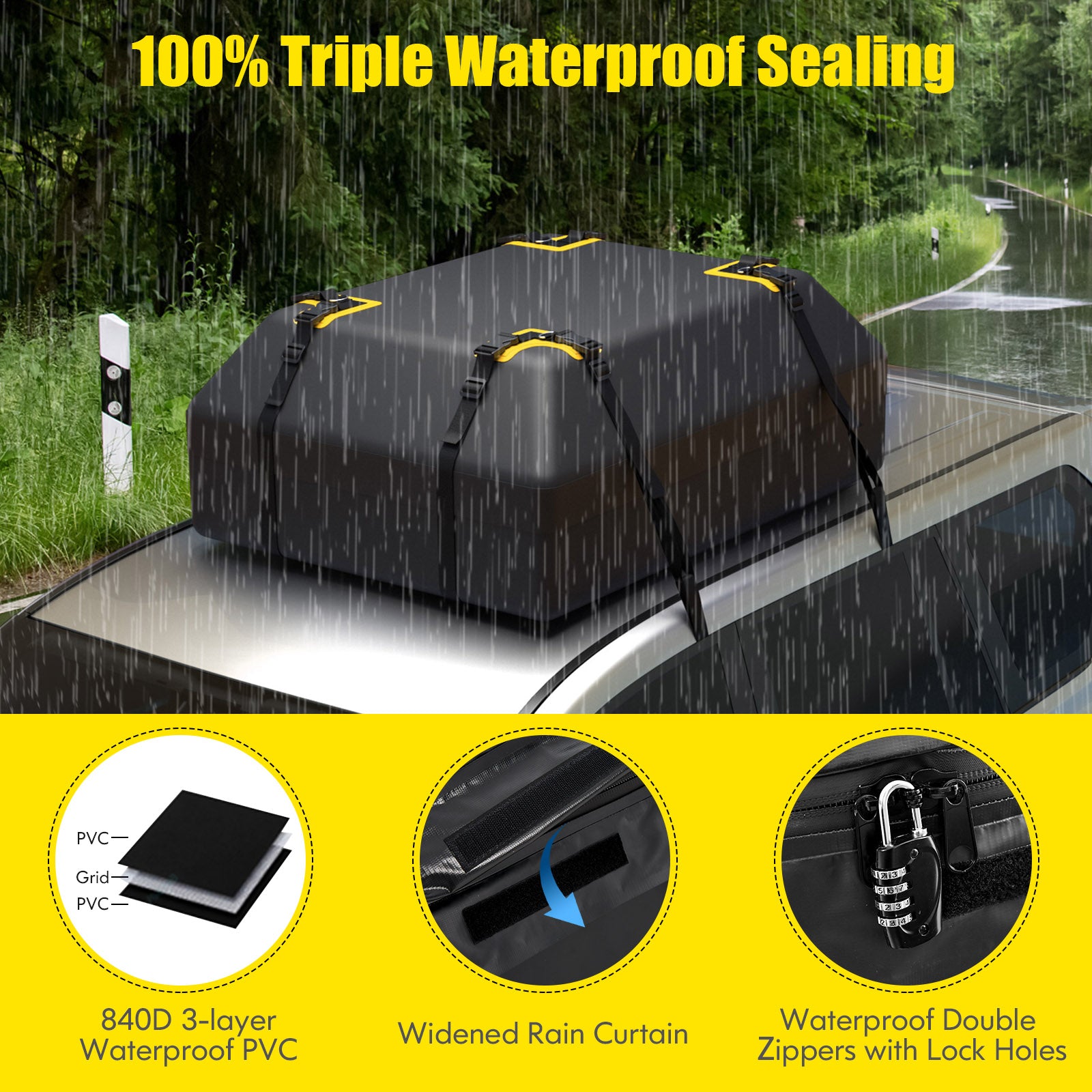 424L Car Roof Bag with Drawstring Storage Bag for Various Cars-Black