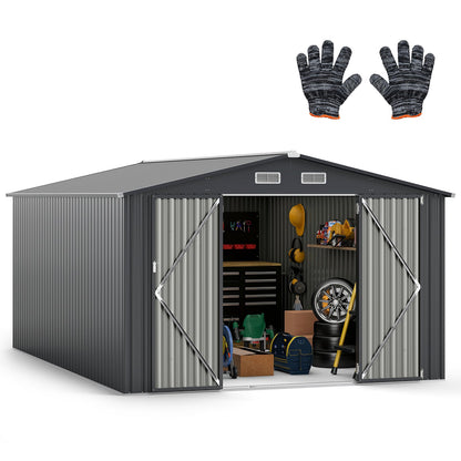 426 cm x 300 cm Outdoor Storage Shed Large Garden Tool House-Dark Grey