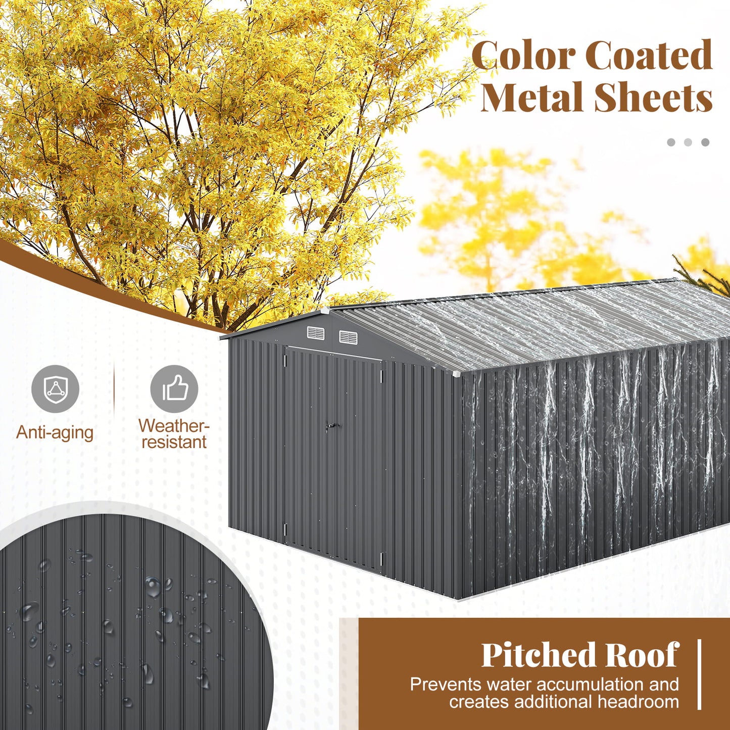 426 cm x 300 cm Outdoor Storage Shed Large Garden Tool House-Dark Grey