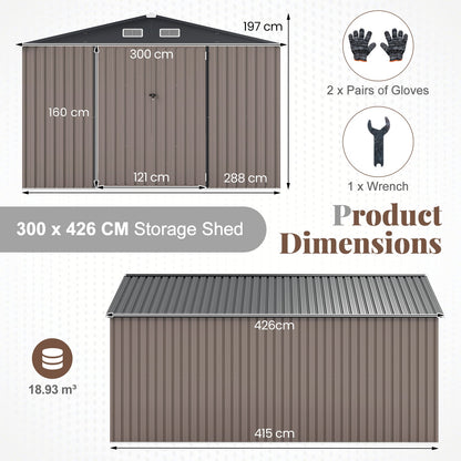 426 cm x 300 cm Outdoor Storage Shed Large Garden Tool House-Grey