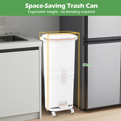 42L Kitchen Trash Can with Lid and 2 Detachable Buckets-White