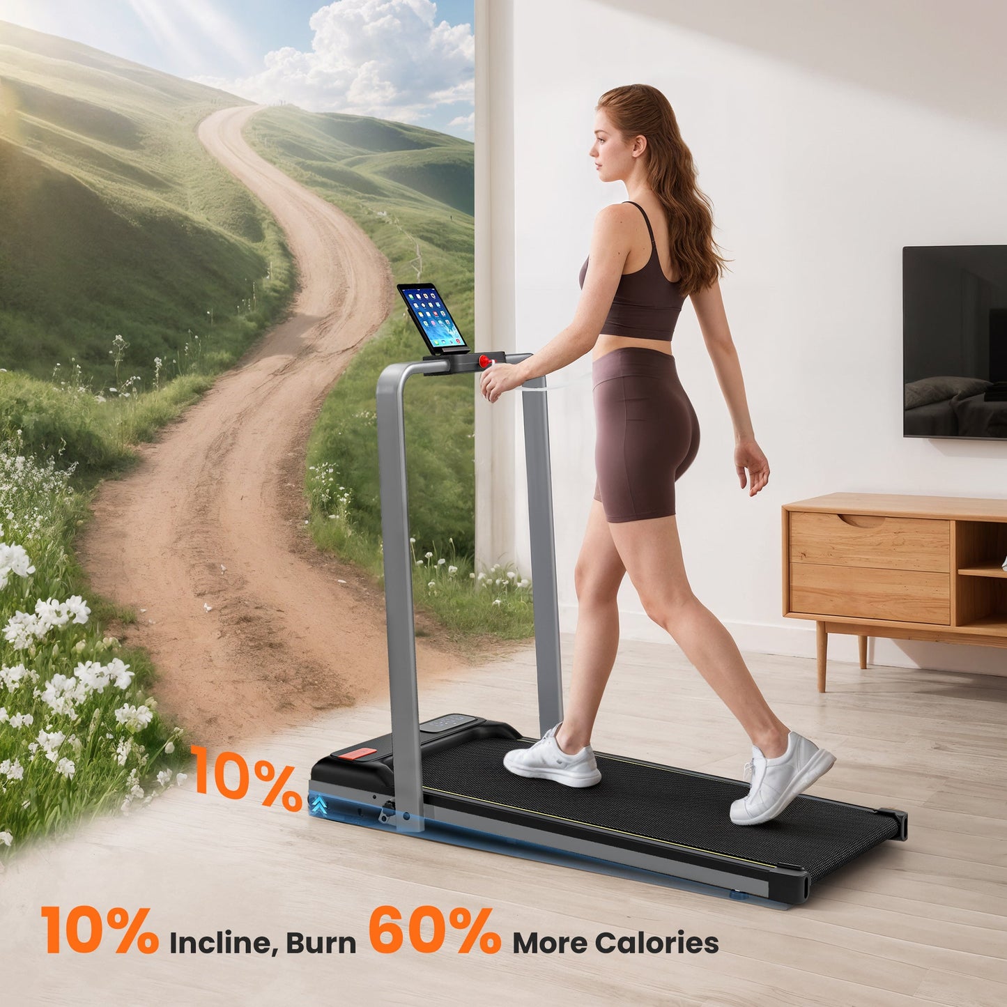 SPORTNOW Folding Walking Treadmill, Under Desk Walking Pad with Incline, Silver Tone