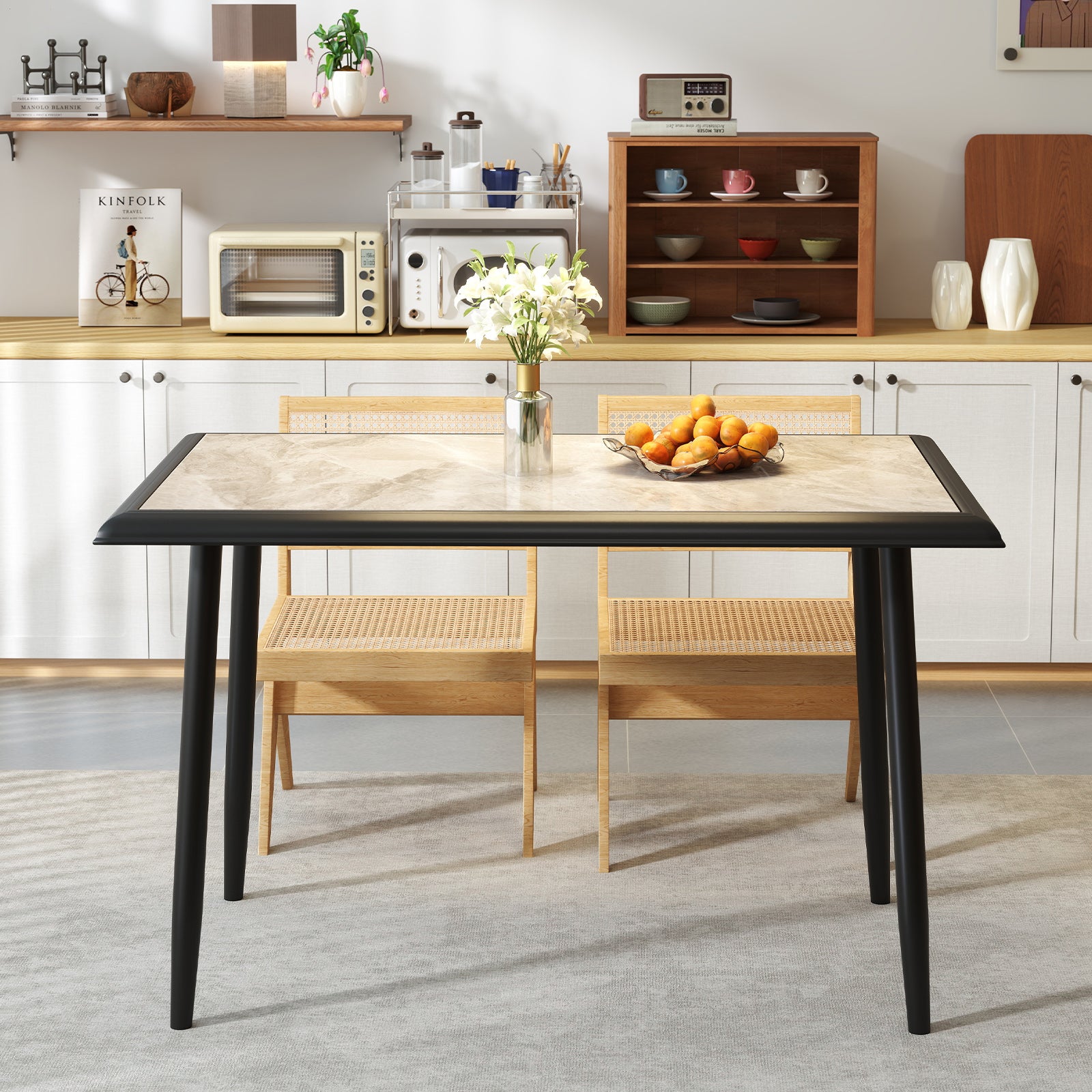 44 Inch Sintered Stone Dining Table with Metal Frame for Dining Room-Grey