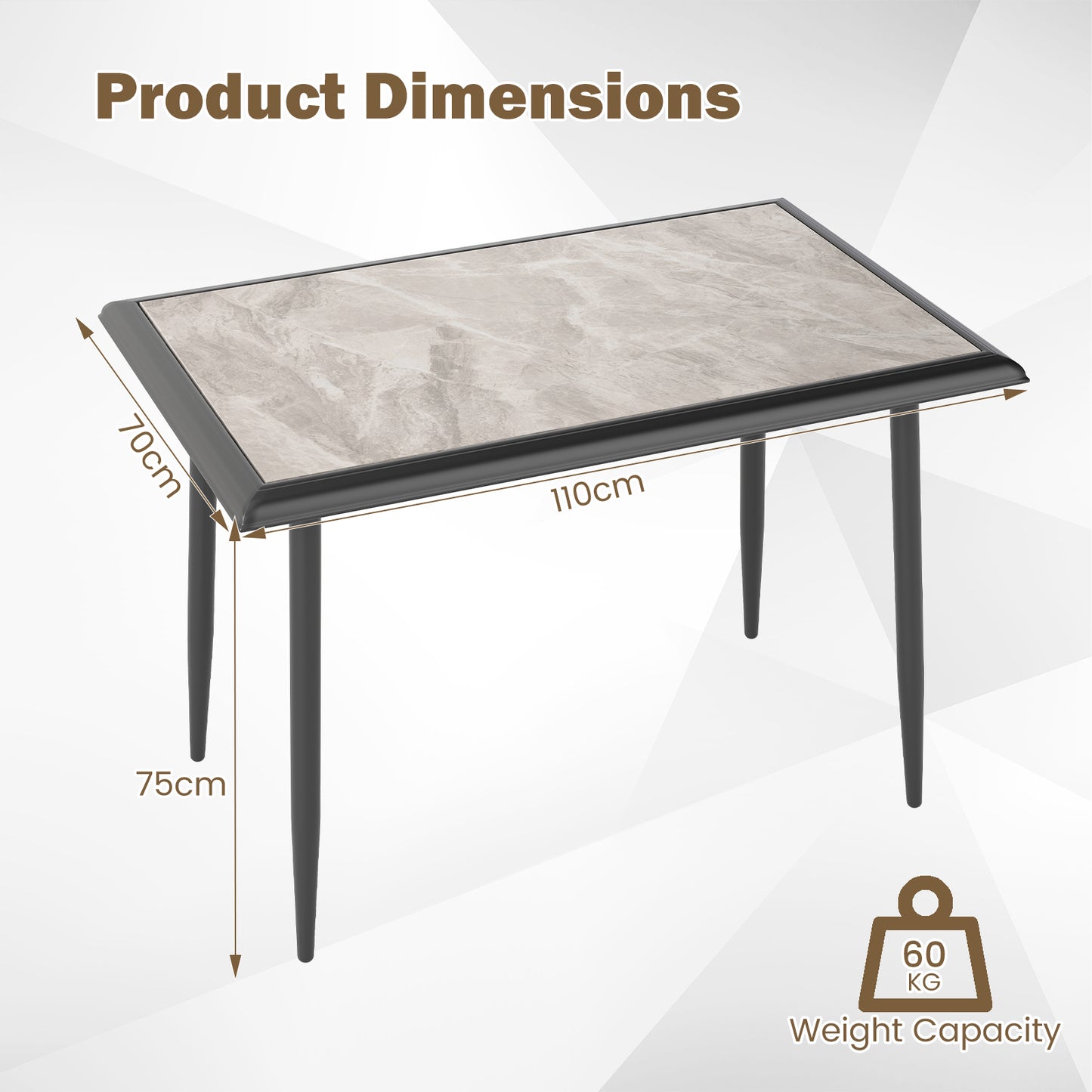 44 Inch Sintered Stone Dining Table with Metal Frame for Dining Room-Grey