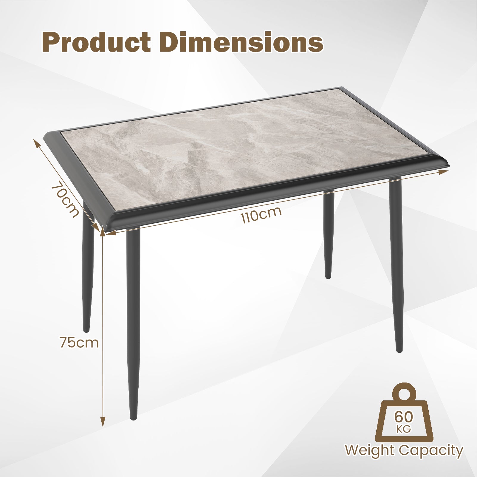44 Inch Sintered Stone Dining Table with Metal Frame for Dining Room-Grey