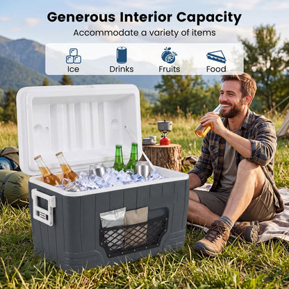45 L Insulated Portable Cooler Hard Shell with 4 Cup Holders and Drain Plug-Grey