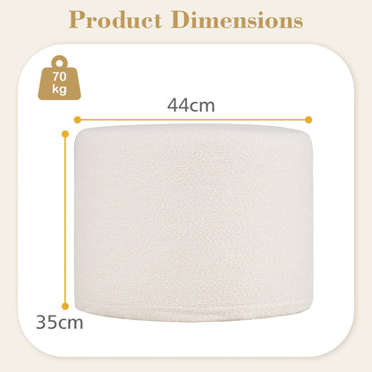 45 cm x 35 cm Round Pouf Ottoman with Loop Yarn Fabric and Machine-washable Cover-White