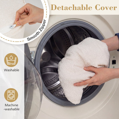 45 cm x 35 cm Round Pouf Ottoman with Loop Yarn Fabric and Machine-washable Cover-White