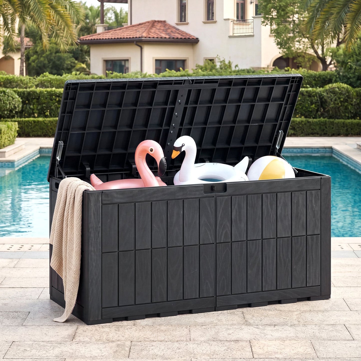 455 L Outdoor Waterproof Lockable Deck Box with Lid and Handles-Black