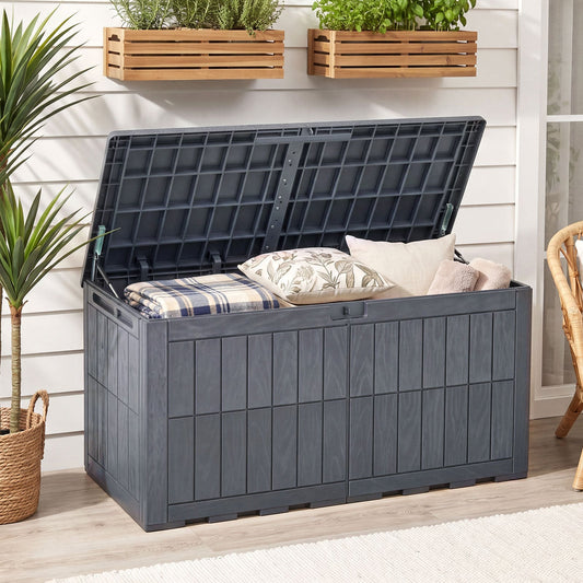 455 L Outdoor Waterproof Lockable Deck Box with Lid and Handles-Grey