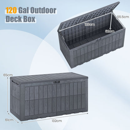 455 L Outdoor Waterproof Lockable Deck Box with Lid and Handles-Grey