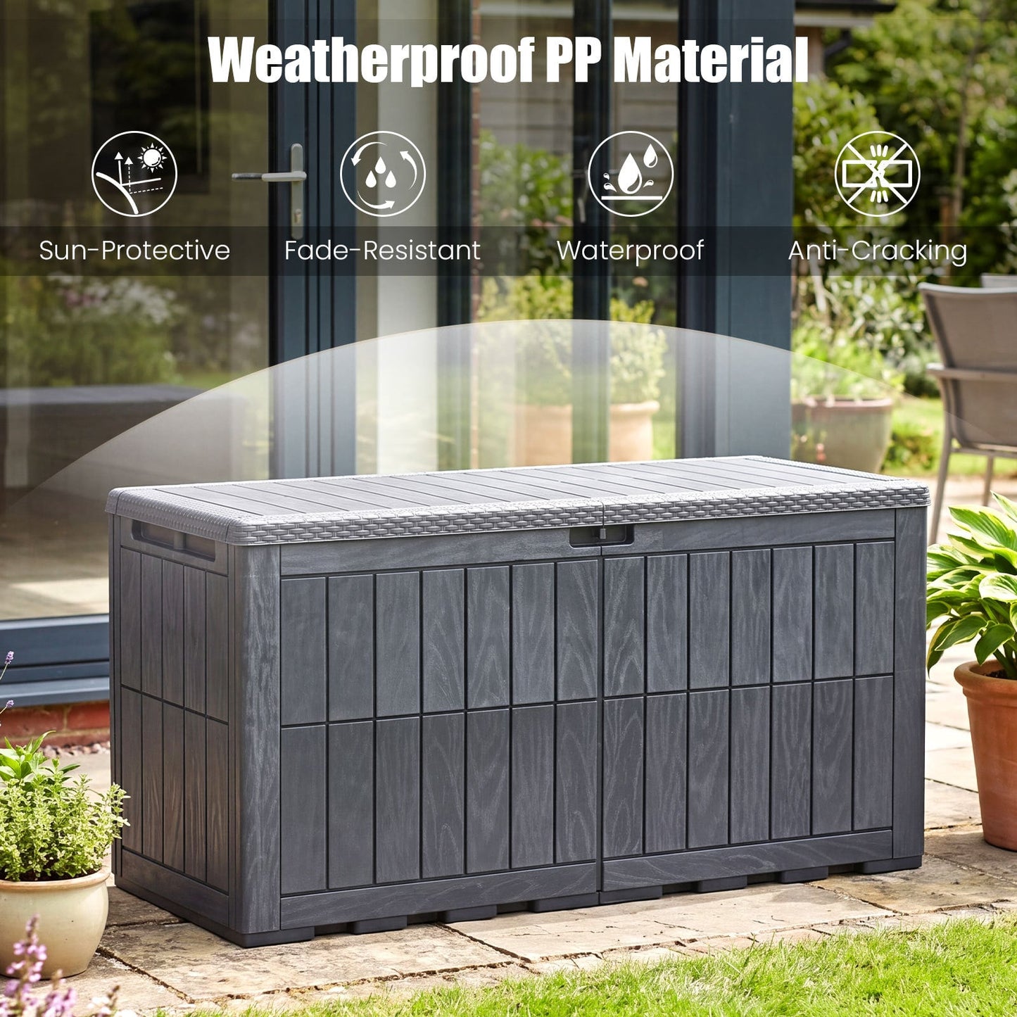 455 L Outdoor Waterproof Lockable Deck Box with Lid and Handles-Grey